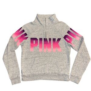 PINK Victoria’s Secret Grey Half Zip Sweatshirt with PINK Ombre Design S